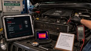 Jeep Pentastar cooling system diagnostics for overheating and radiator restriction in Spring Park MN