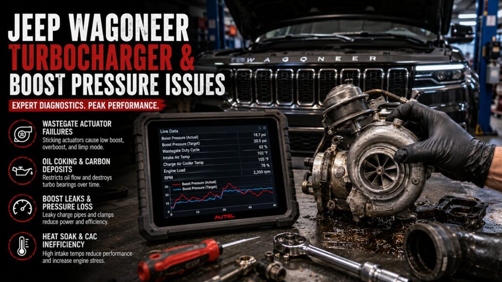 Jeep Wagoneer turbocharger repair in progress with a technician working on the turbo system along the MN-7 corridor, St. Louis Park, MN.