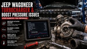 Jeep Wagoneer turbocharger repair in progress with a technician working on the turbo system along the MN-7 corridor, St. Louis Park, MN.