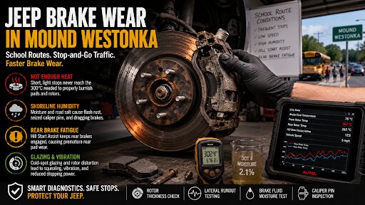Jeep brake system repair for Mound Westonka, showing rotor wear, humidity effects, and brake maintenance solutions