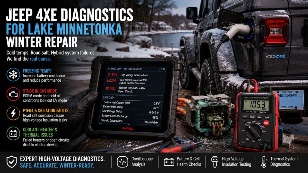 eep 4xe diagnostics for winter repair in Lake Minnetonka, highlighting cold weather and salt damage issues