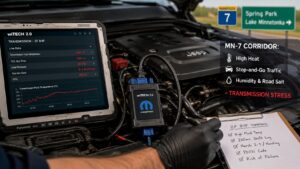 Jeep Wrangler suspension diagnostics for pothole damage and steering instability in Shorewood and Orono