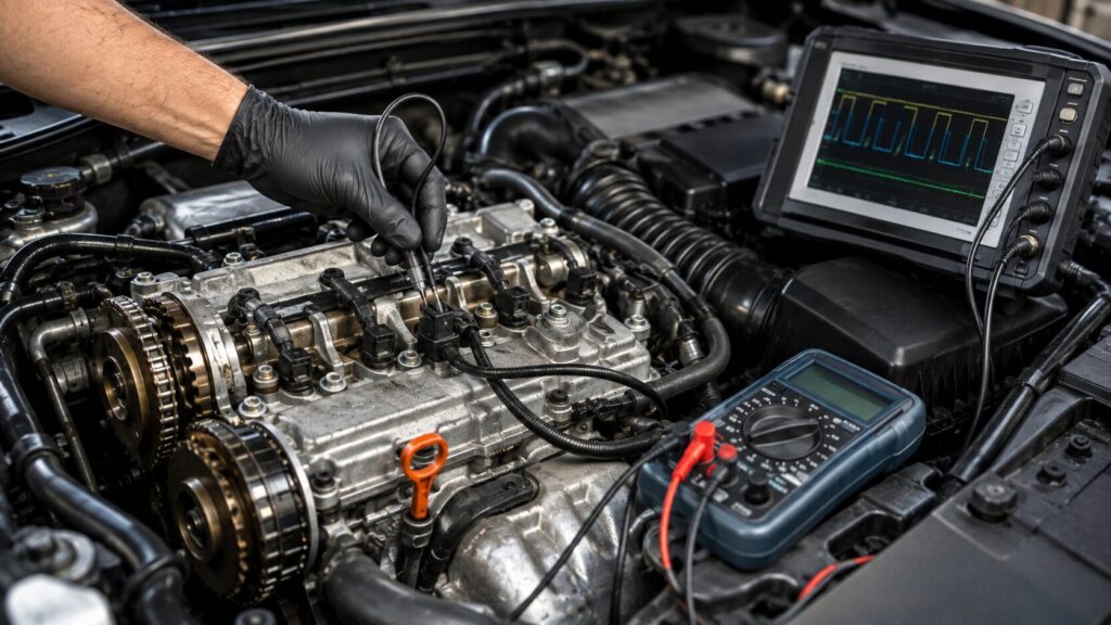 Honda Accord variable timing sensor diagnostics using an oscilloscope and multimeter in Spring Park, MN