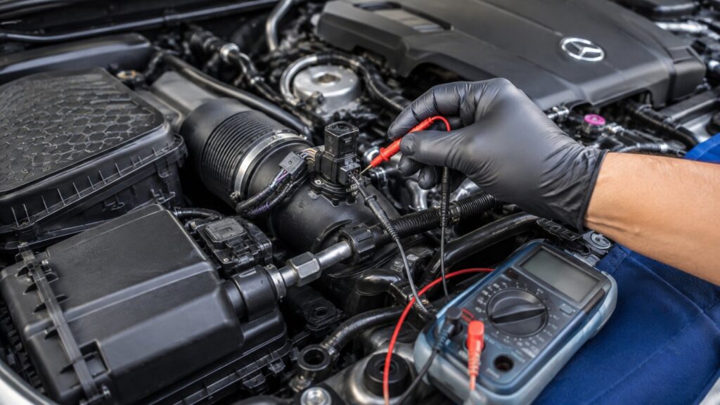 Mercedes IAT sensor diagnostics using a multimeter to test the intake air temperature sensor in Spring Park, MN