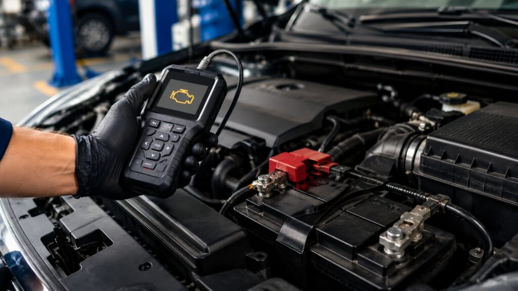 Check engine light diagnosis after battery replacement in Spring Park using a professional scan tool