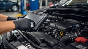 Technician using a diagnostic scan tool to diagnose check engine light sensor problems in Spring Park, MN