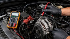 Technician testing alternator AC ripple causing false dashboard warning lights in Spring Park, MN